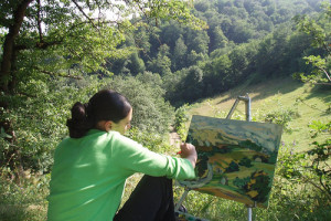 Open-air painting in Tuscany countryside
